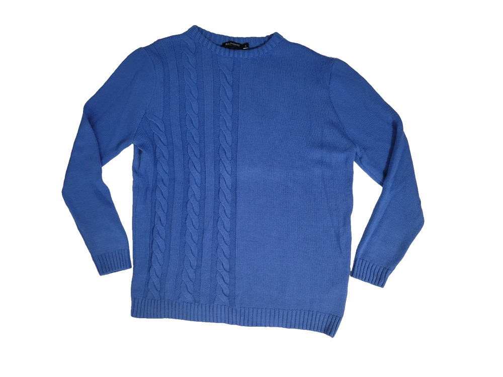 Bolongaro Trevor Mens L Blue Cable Knit Crewneck Sweater Pullover Designer